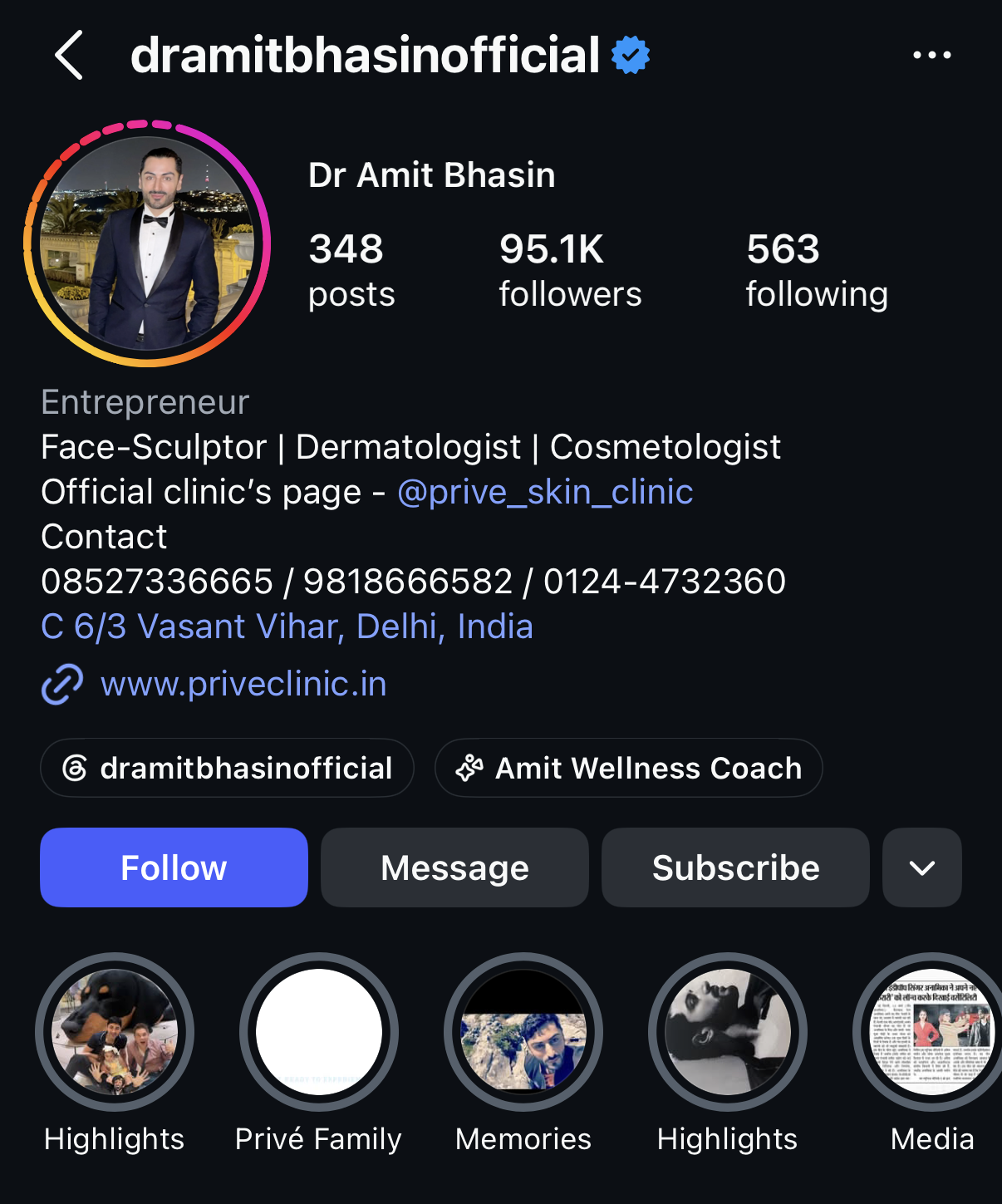 Dr. Amit Bhasin — Instagram Profile